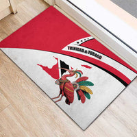 Trinidad and Tobago National Map Rubber Doormat with Scarlet Ibis and Coat of Arms on Red White Star Theme - Wonder Print Shop