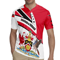 Trinidad and Tobago National Map Rugby Jersey with Scarlet Ibis and Coat of Arms on Red White Star Theme - Wonder Print Shop