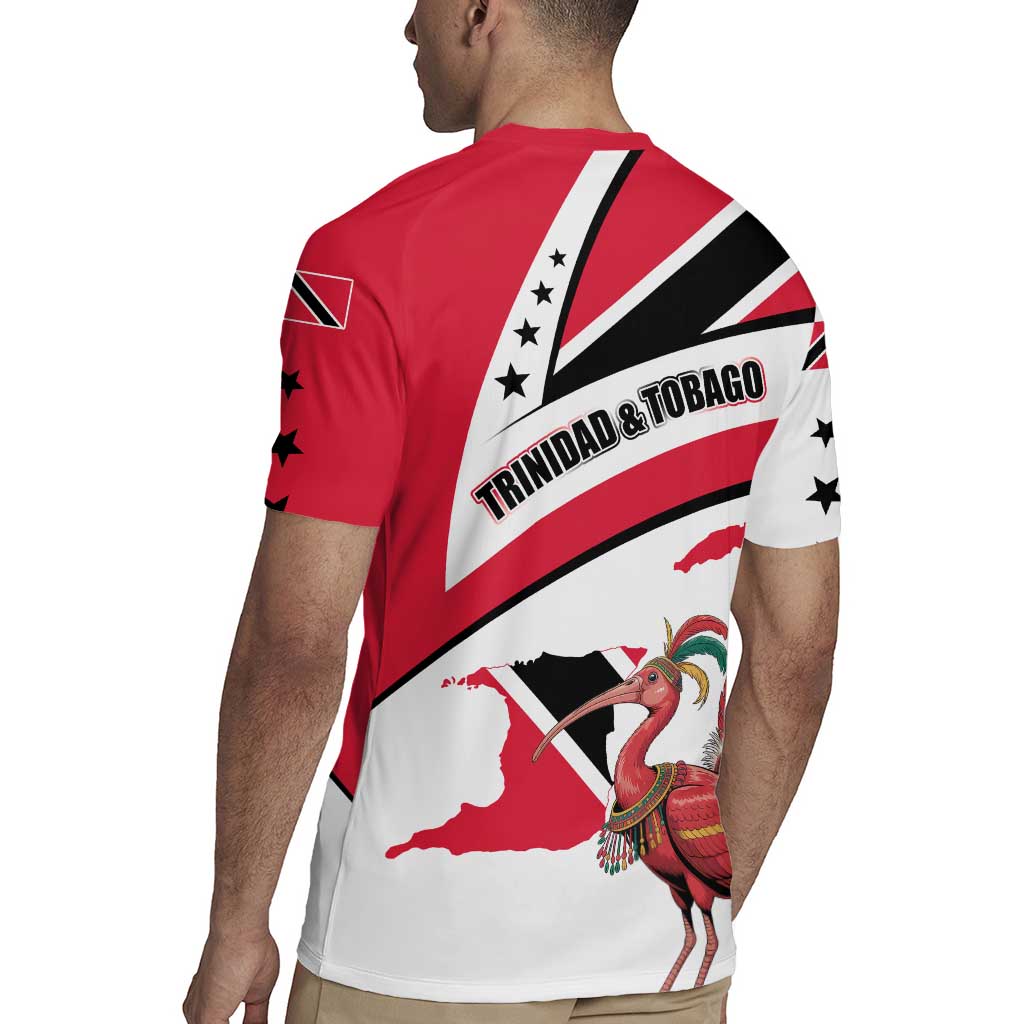 Trinidad and Tobago National Map Rugby Jersey with Scarlet Ibis and Coat of Arms on Red White Star Theme - Wonder Print Shop
