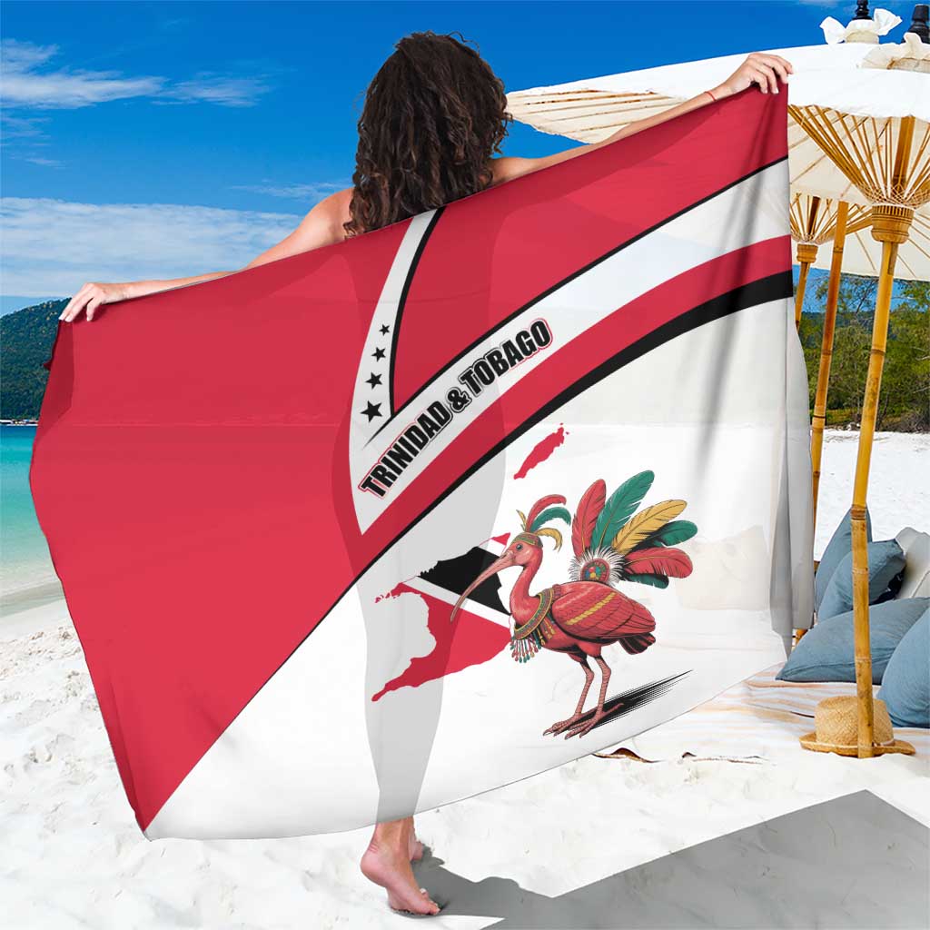 Trinidad and Tobago National Map Sarong with Scarlet Ibis and Coat of Arms on Red White Star Theme - Wonder Print Shop