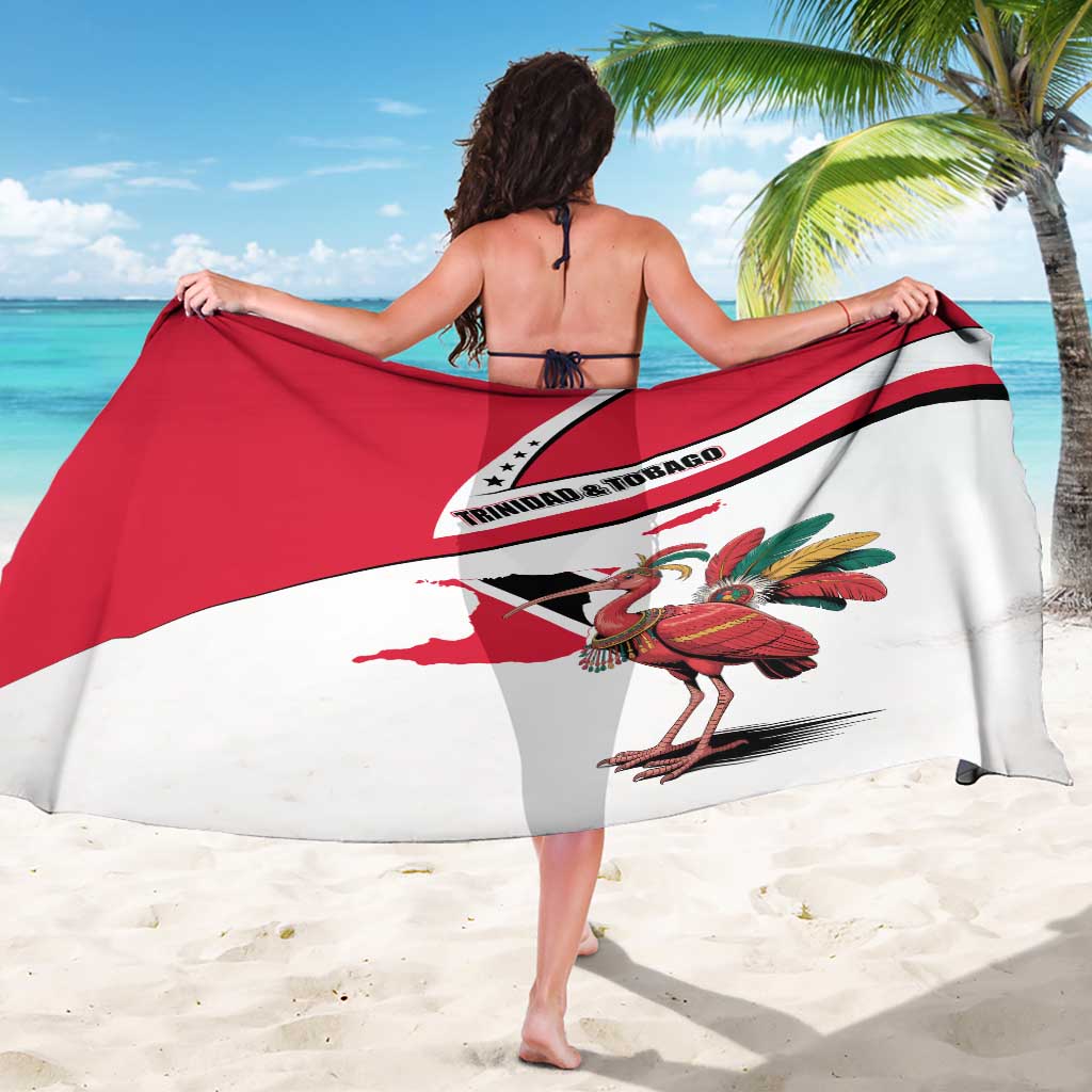 Trinidad and Tobago National Map Sarong with Scarlet Ibis and Coat of Arms on Red White Star Theme - Wonder Print Shop