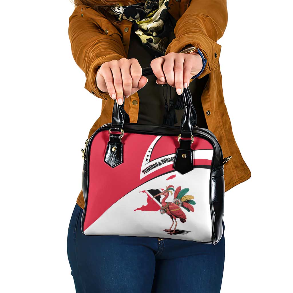 Trinidad and Tobago National Map Shoulder Handbag with Scarlet Ibis and Coat of Arms on Red White Star Theme - Wonder Print Shop