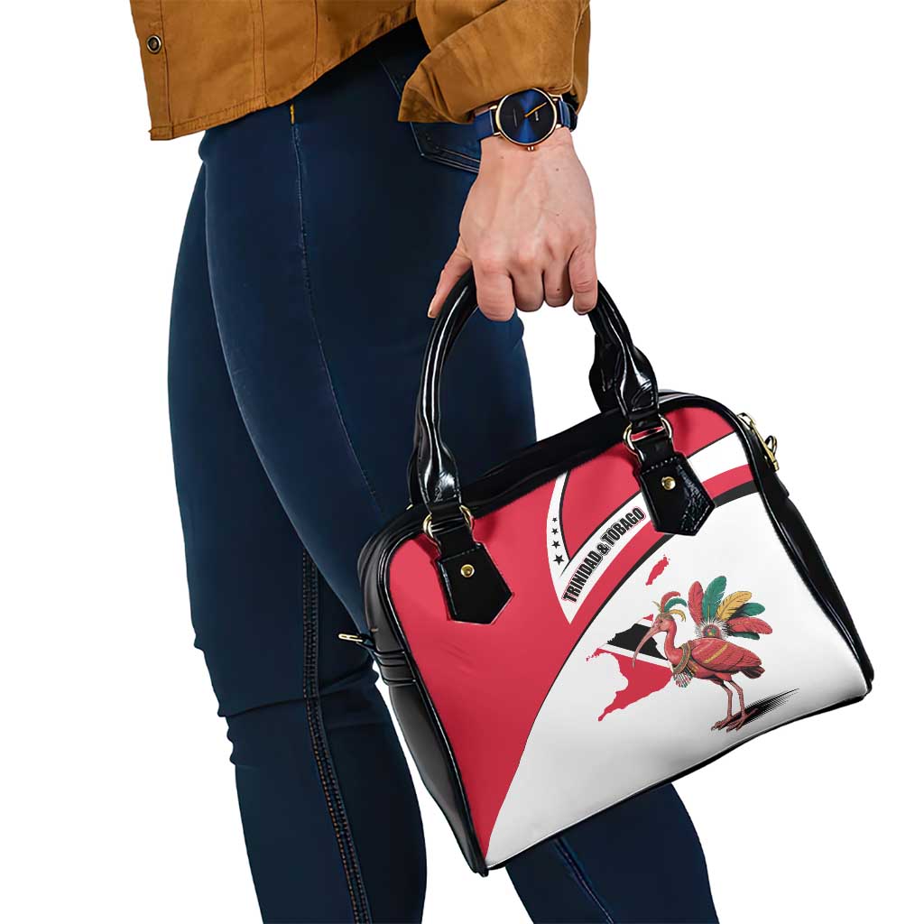 Trinidad and Tobago National Map Shoulder Handbag with Scarlet Ibis and Coat of Arms on Red White Star Theme - Wonder Print Shop