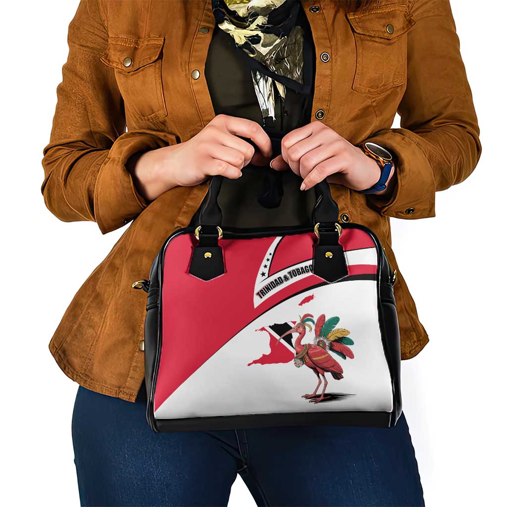 Trinidad and Tobago National Map Shoulder Handbag with Scarlet Ibis and Coat of Arms on Red White Star Theme - Wonder Print Shop