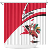 Trinidad and Tobago National Map Shower Curtain with Scarlet Ibis and Coat of Arms on Red White Star Theme - Wonder Print Shop