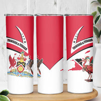 Trinidad and Tobago National Map Skinny Tumbler with Scarlet Ibis and Coat of Arms on Red White Star Theme - Wonder Print Shop
