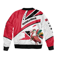 Trinidad and Tobago National Map Sleeve Zip Bomber Jacket with Scarlet Ibis and Coat of Arms on Red White Star Theme - Wonder Print Shop
