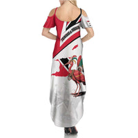 Trinidad and Tobago National Map Summer Maxi Dress with Scarlet Ibis and Coat of Arms on Red White Star Theme - Wonder Print Shop