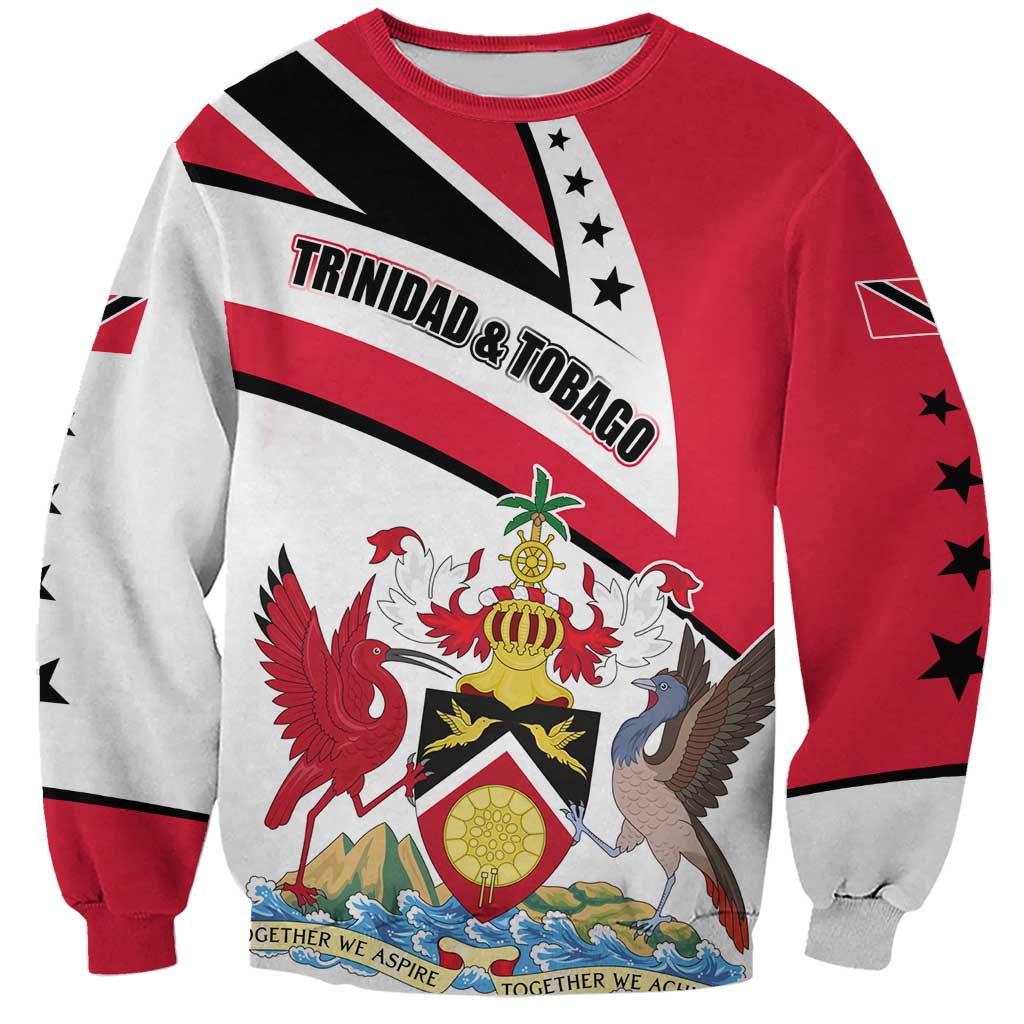 Trinidad and Tobago National Map Sweatshirt with Scarlet Ibis and Coat of Arms on Red White Star Theme - Wonder Print Shop