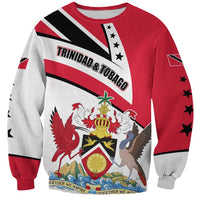 Trinidad and Tobago National Map Sweatshirt with Scarlet Ibis and Coat of Arms on Red White Star Theme - Wonder Print Shop