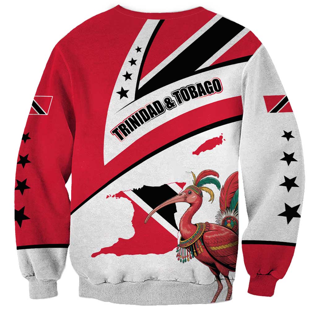 Trinidad and Tobago National Map Sweatshirt with Scarlet Ibis and Coat of Arms on Red White Star Theme - Wonder Print Shop