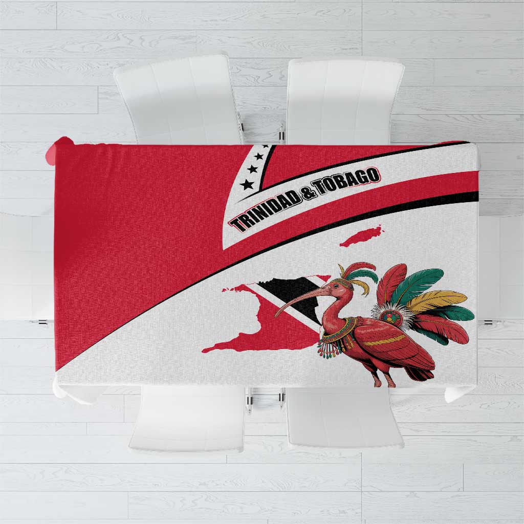 Trinidad and Tobago National Map Tablecloth with Scarlet Ibis and Coat of Arms on Red White Star Theme - Wonder Print Shop