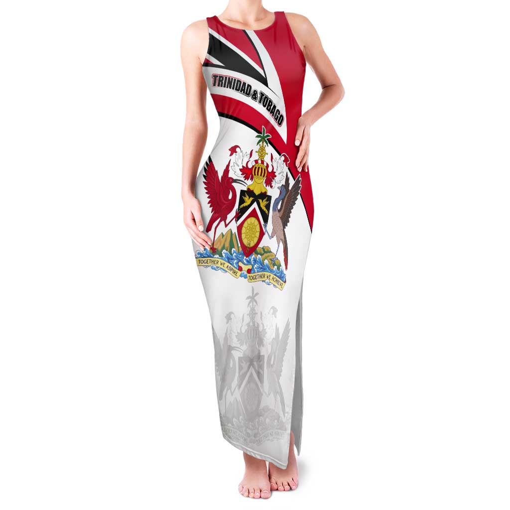 Trinidad and Tobago National Map Tank Maxi Dress with Scarlet Ibis and Coat of Arms on Red White Star Theme - Wonder Print Shop