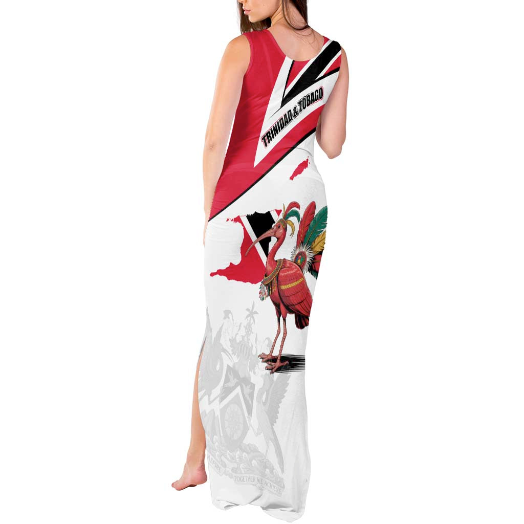Trinidad and Tobago National Map Tank Maxi Dress with Scarlet Ibis and Coat of Arms on Red White Star Theme - Wonder Print Shop