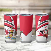 Trinidad and Tobago National Map Tumbler Cup with Scarlet Ibis and Coat of Arms on Red White Star Theme - Wonder Print Shop