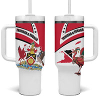 Trinidad and Tobago National Map Tumbler With Handle with Scarlet Ibis and Coat of Arms on Red White Star Theme - Wonder Print Shop