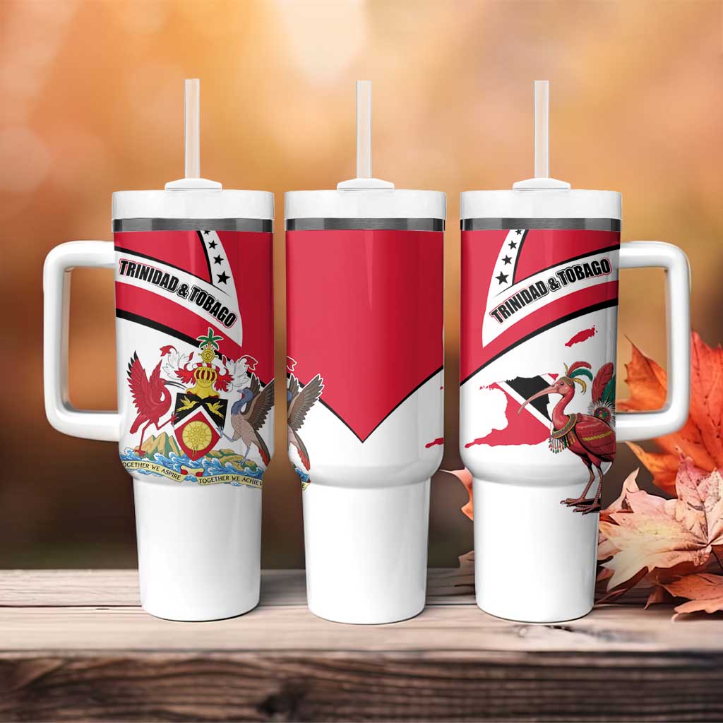 Trinidad and Tobago National Map Tumbler With Handle with Scarlet Ibis and Coat of Arms on Red White Star Theme - Wonder Print Shop
