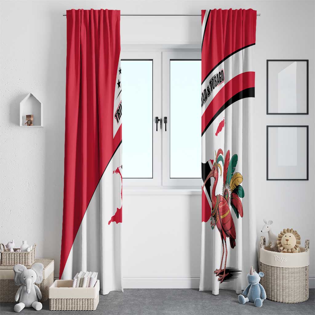 Trinidad and Tobago National Map Window Curtain with Scarlet Ibis and Coat of Arms on Red White Star Theme - Wonder Print Shop