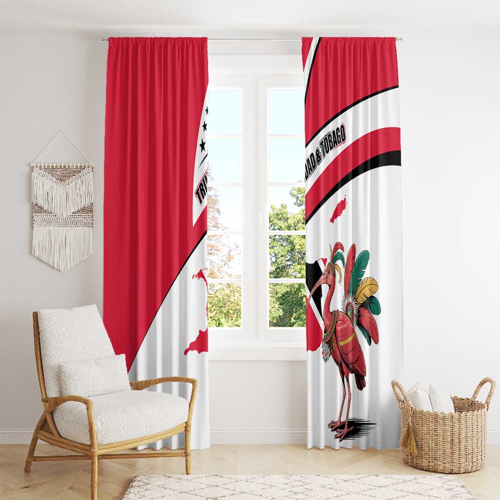 Trinidad and Tobago National Map Window Curtain with Scarlet Ibis and Coat of Arms on Red White Star Theme - Wonder Print Shop