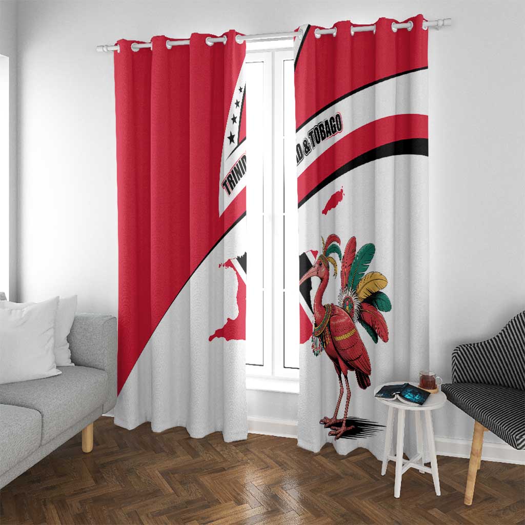 Trinidad and Tobago National Map Window Curtain with Scarlet Ibis and Coat of Arms on Red White Star Theme - Wonder Print Shop