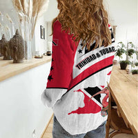 Trinidad and Tobago National Map Women Casual Shirt with Scarlet Ibis and Coat of Arms on Red White Star Theme - Wonder Print Shop