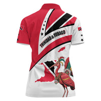 Trinidad and Tobago National Map Women Polo Shirt with Scarlet Ibis and Coat of Arms on Red White Star Theme - Wonder Print Shop
