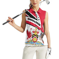Trinidad and Tobago National Map Women Sleeveless Polo Shirt with Scarlet Ibis and Coat of Arms on Red White Star Theme - Wonder Print Shop
