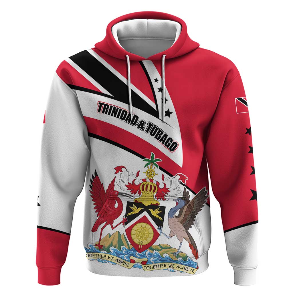 Trinidad and Tobago National Map Zip Hoodie with Scarlet Ibis and Coat of Arms on Red White Star Theme - Wonder Print Shop