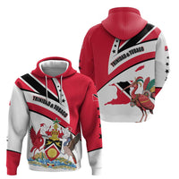 Trinidad and Tobago National Map Zip Hoodie with Scarlet Ibis and Coat of Arms on Red White Star Theme - Wonder Print Shop