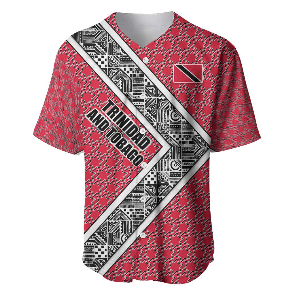 Trinidad and Tobago Flamingos Sunset Baseball Jersey with Tribal Masks and Red Star Pattern - Wonder Print Shop