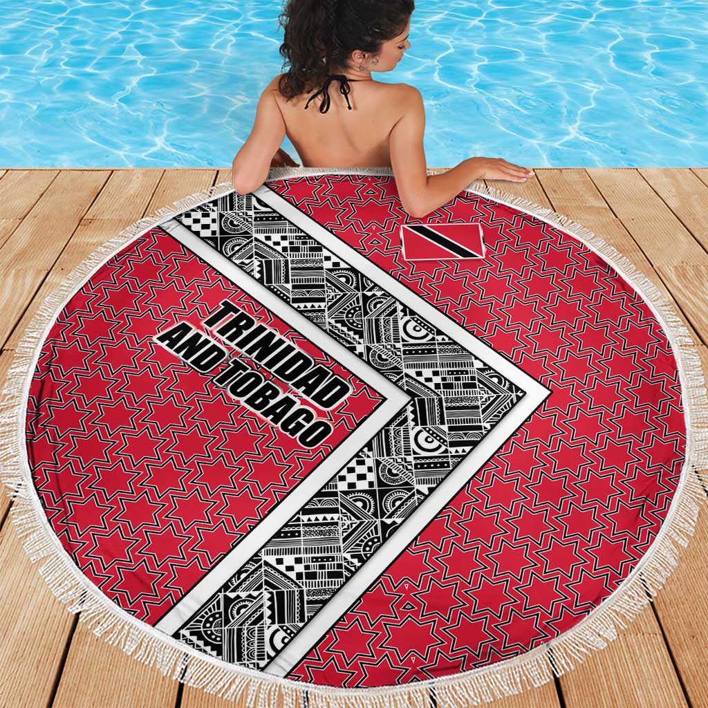 Trinidad and Tobago Flamingos Sunset Beach Blanket with Tribal Masks and Red Star Pattern - Wonder Print Shop