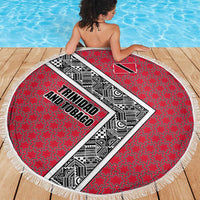 Trinidad and Tobago Flamingos Sunset Beach Blanket with Tribal Masks and Red Star Pattern - Wonder Print Shop