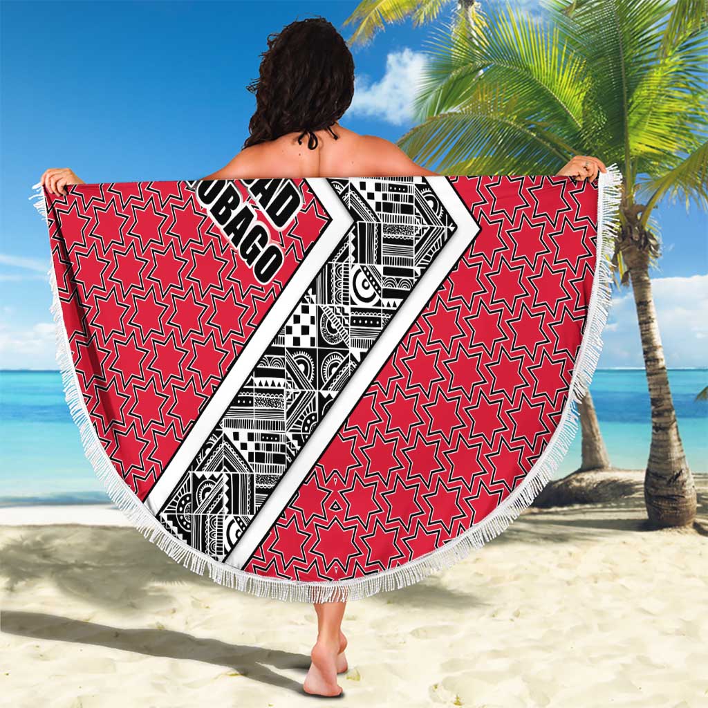 Trinidad and Tobago Flamingos Sunset Beach Blanket with Tribal Masks and Red Star Pattern - Wonder Print Shop
