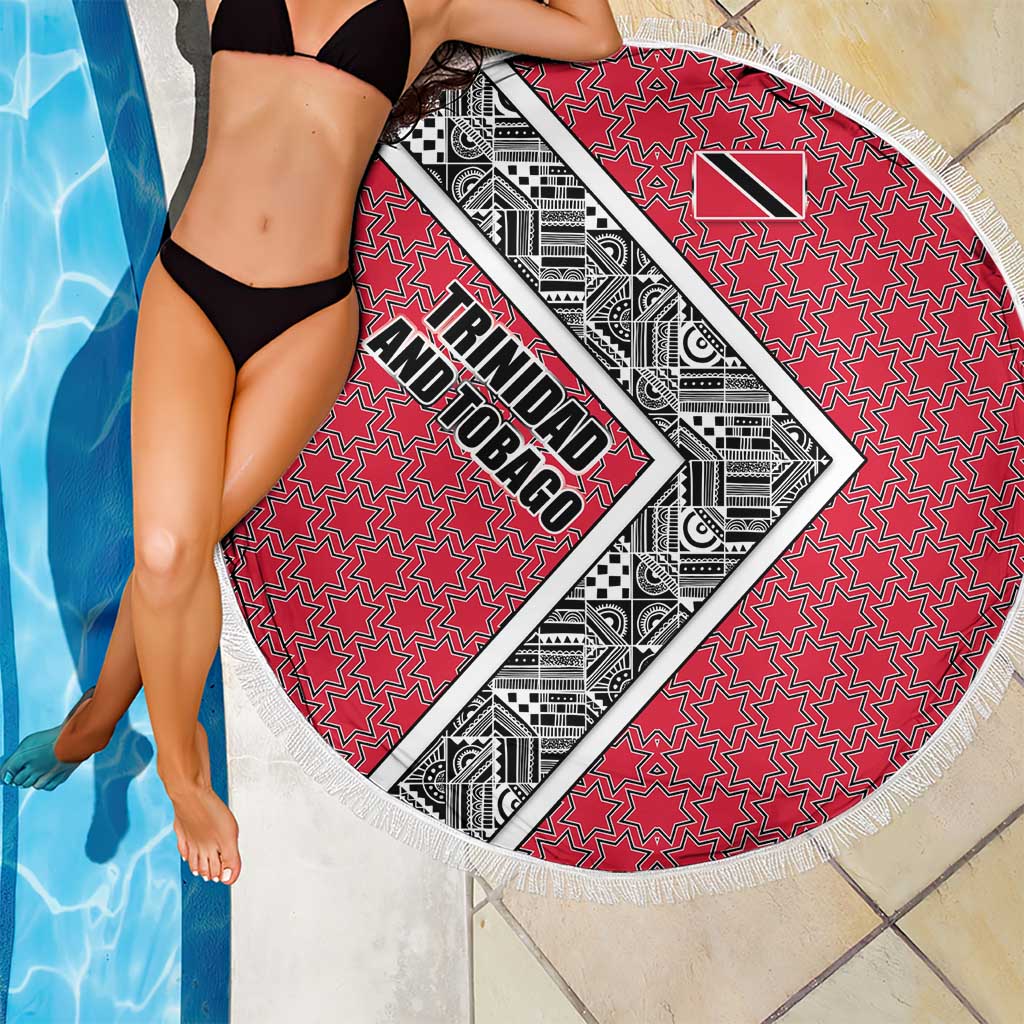 Trinidad and Tobago Flamingos Sunset Beach Blanket with Tribal Masks and Red Star Pattern - Wonder Print Shop