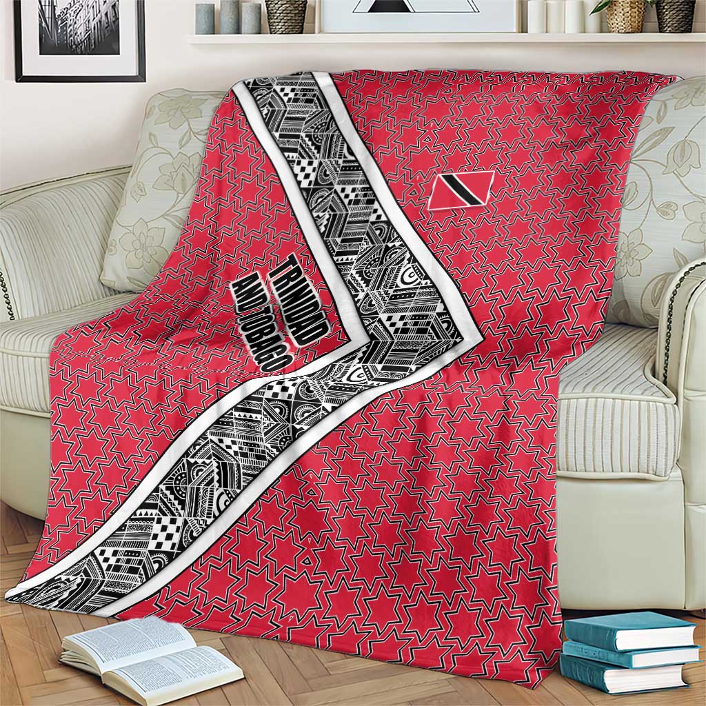 Trinidad and Tobago Flamingos Sunset Blanket with Tribal Masks and Red Star Pattern - Wonder Print Shop