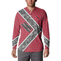 Trinidad and Tobago Flamingos Sunset Button Sweatshirt with Tribal Masks and Red Star Pattern - Wonder Print Shop