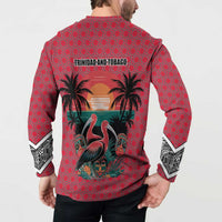 Trinidad and Tobago Flamingos Sunset Button Sweatshirt with Tribal Masks and Red Star Pattern - Wonder Print Shop