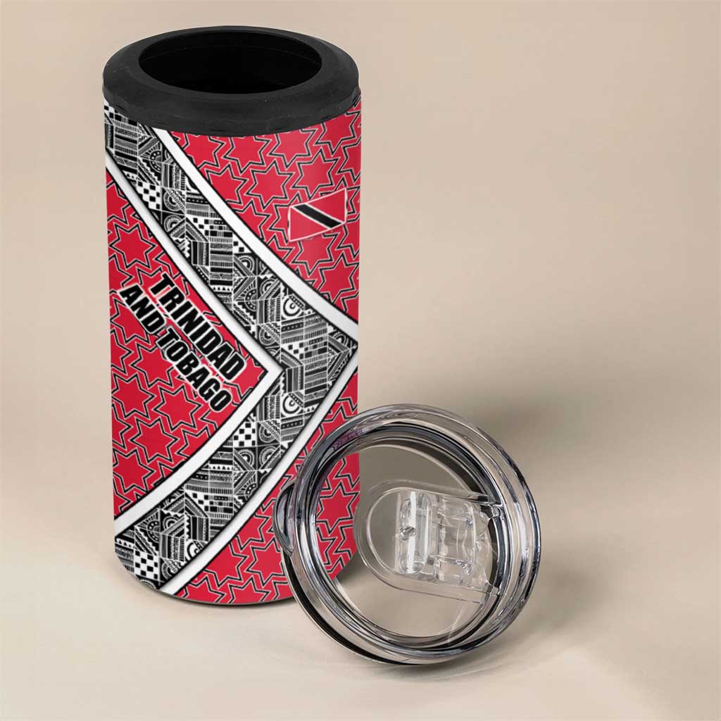 Trinidad and Tobago Flamingos Sunset 4 in 1 Can Cooler Tumbler with Tribal Masks and Red Star Pattern - Wonder Print Shop