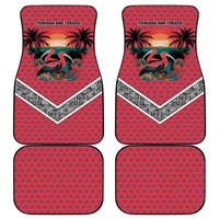 Trinidad and Tobago Flamingos Sunset Car Mats with Tribal Masks and Red Star Pattern - Wonder Print Shop