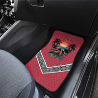 Trinidad and Tobago Flamingos Sunset Car Mats with Tribal Masks and Red Star Pattern - Wonder Print Shop