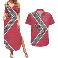 Trinidad and Tobago Flamingos Sunset Couples Matching Summer Maxi Dress and Hawaiian Shirt with Tribal Masks and Red Star Pattern - Wonder Print Shop