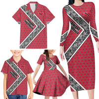 Trinidad and Tobago Flamingos Sunset Family Matching Long Sleeve Bodycon Dress and Hawaiian Shirt with Tribal Masks and Red Star Pattern - Wonder Print Shop