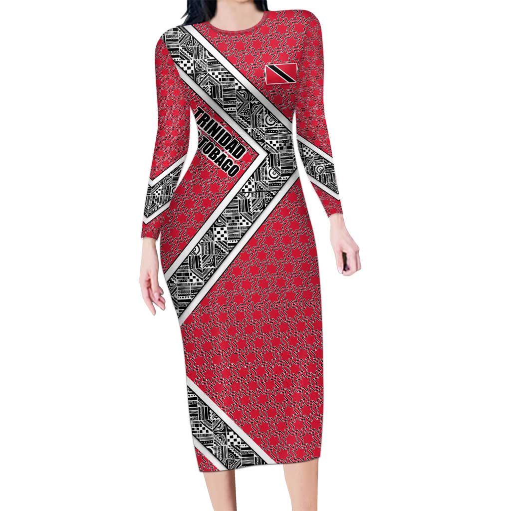 Trinidad and Tobago Flamingos Sunset Family Matching Long Sleeve Bodycon Dress and Hawaiian Shirt with Tribal Masks and Red Star Pattern - Wonder Print Shop