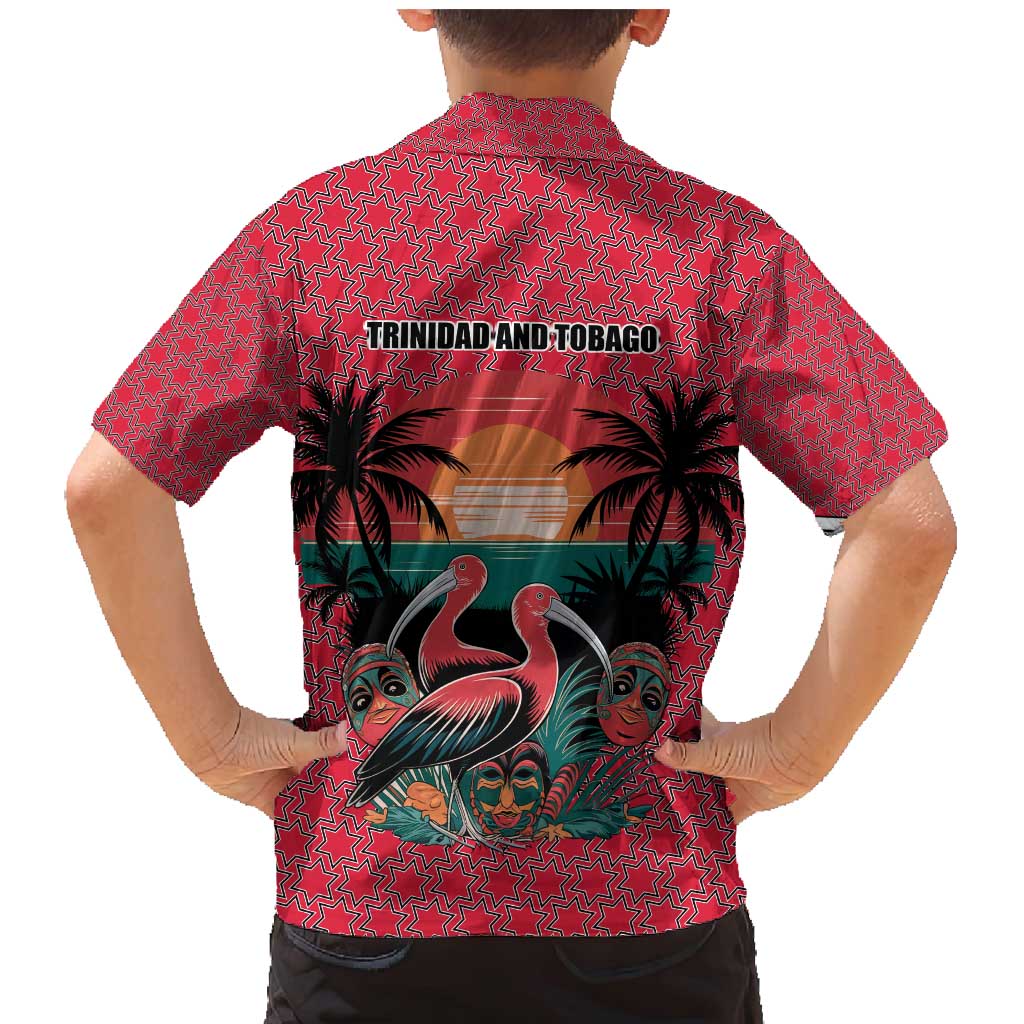 Trinidad and Tobago Flamingos Sunset Family Matching Mermaid Dress and Hawaiian Shirt with Tribal Masks and Red Star Pattern - Wonder Print Shop