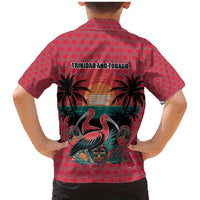 Trinidad and Tobago Flamingos Sunset Family Matching Mermaid Dress and Hawaiian Shirt with Tribal Masks and Red Star Pattern - Wonder Print Shop