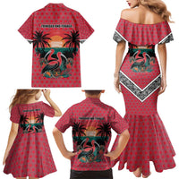 Trinidad and Tobago Flamingos Sunset Family Matching Mermaid Dress and Hawaiian Shirt with Tribal Masks and Red Star Pattern - Wonder Print Shop