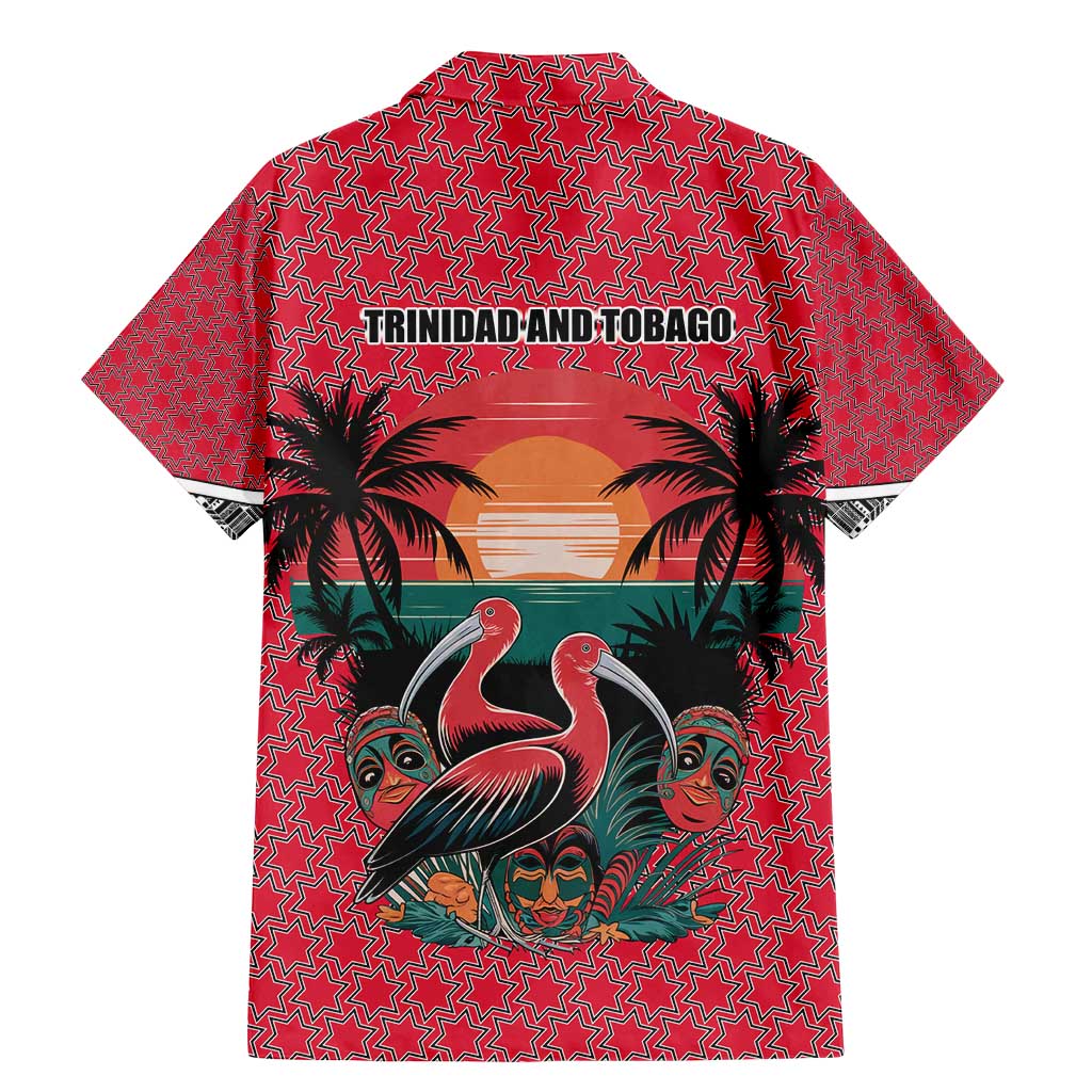 Trinidad and Tobago Flamingos Sunset Family Matching Mermaid Dress and Hawaiian Shirt with Tribal Masks and Red Star Pattern - Wonder Print Shop