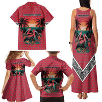 Trinidad and Tobago Flamingos Sunset Family Matching Tank Maxi Dress and Hawaiian Shirt with Tribal Masks and Red Star Pattern - Wonder Print Shop