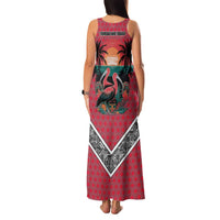 Trinidad and Tobago Flamingos Sunset Family Matching Tank Maxi Dress and Hawaiian Shirt with Tribal Masks and Red Star Pattern - Wonder Print Shop