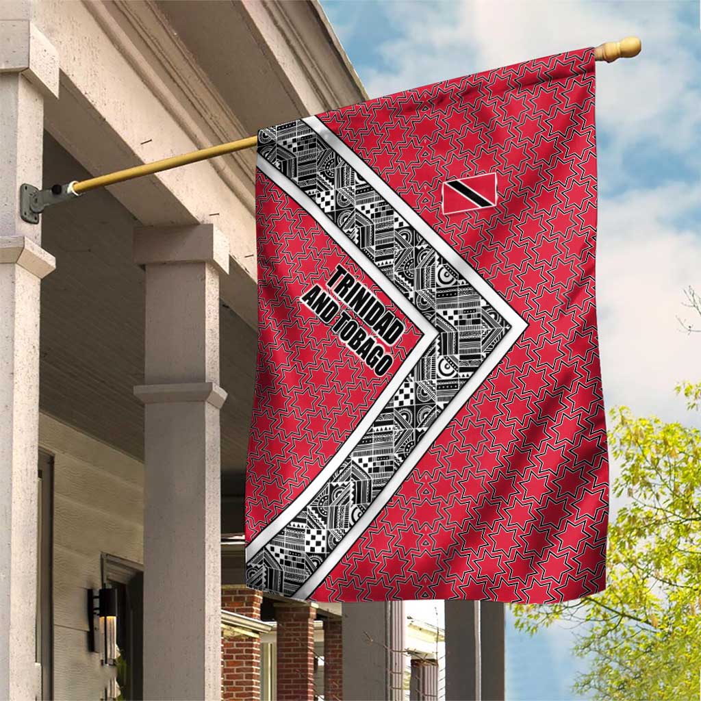 Trinidad and Tobago Flamingos Sunset Garden Flag with Tribal Masks and Red Star Pattern - Wonder Print Shop